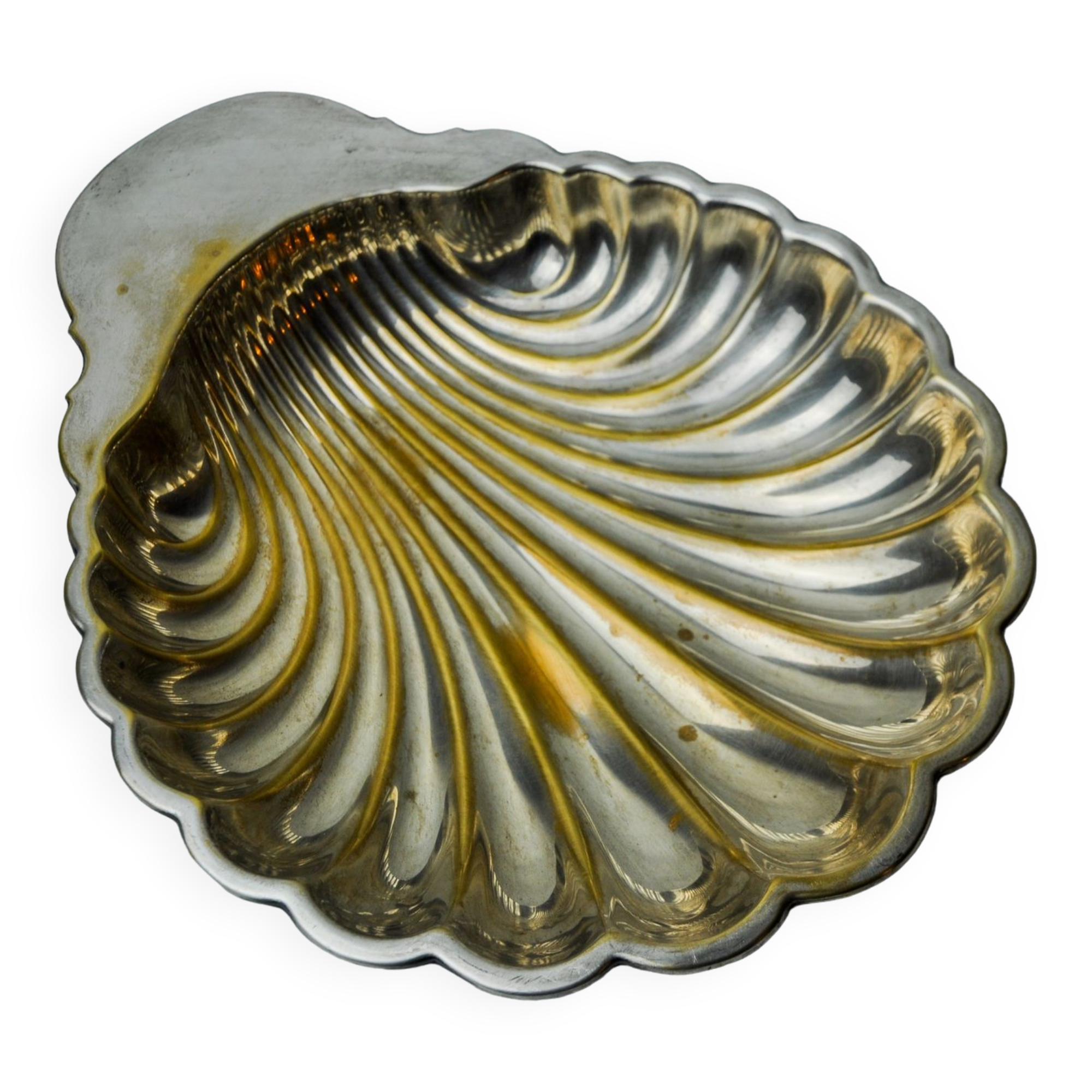 Vide pouch shell, brass, silver plated, Spain, 1970
