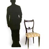 Set of Six Vintage Beech and Brass Dining Chairs with Goldenrod Fabric