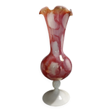 Vintage vase in iridescent glass and opaline marbled pink and white 34 cm