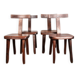 Set of 4 Scandinavian chairs in solid Elm, model T in the style of Olavi Hannin.