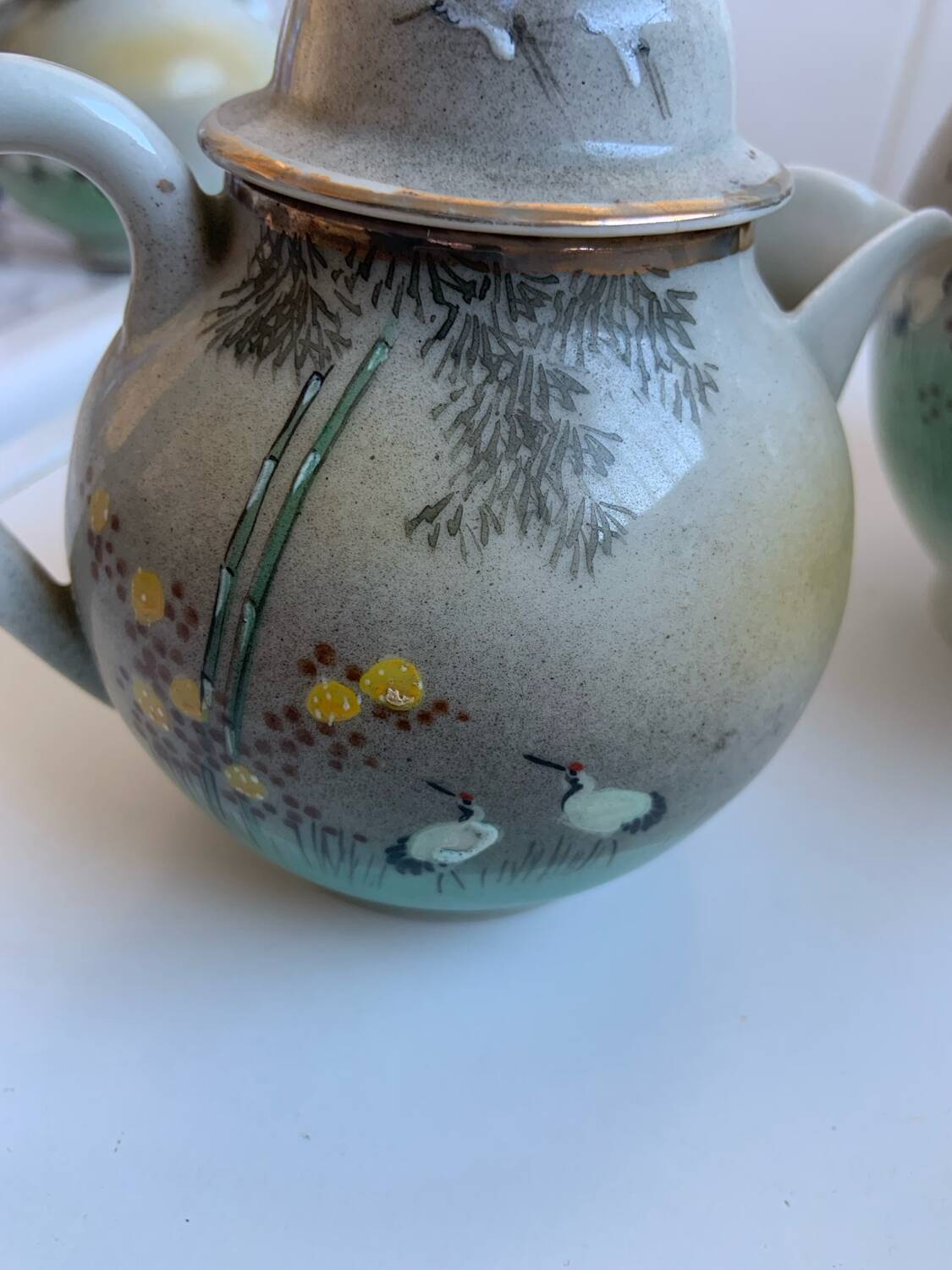 Fine porcelain tea service Japan - Decor of Cranes and Bamboo