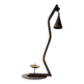 Vintage wrought iron candlestick from the 1960s, zigzag design with removable snuffer.