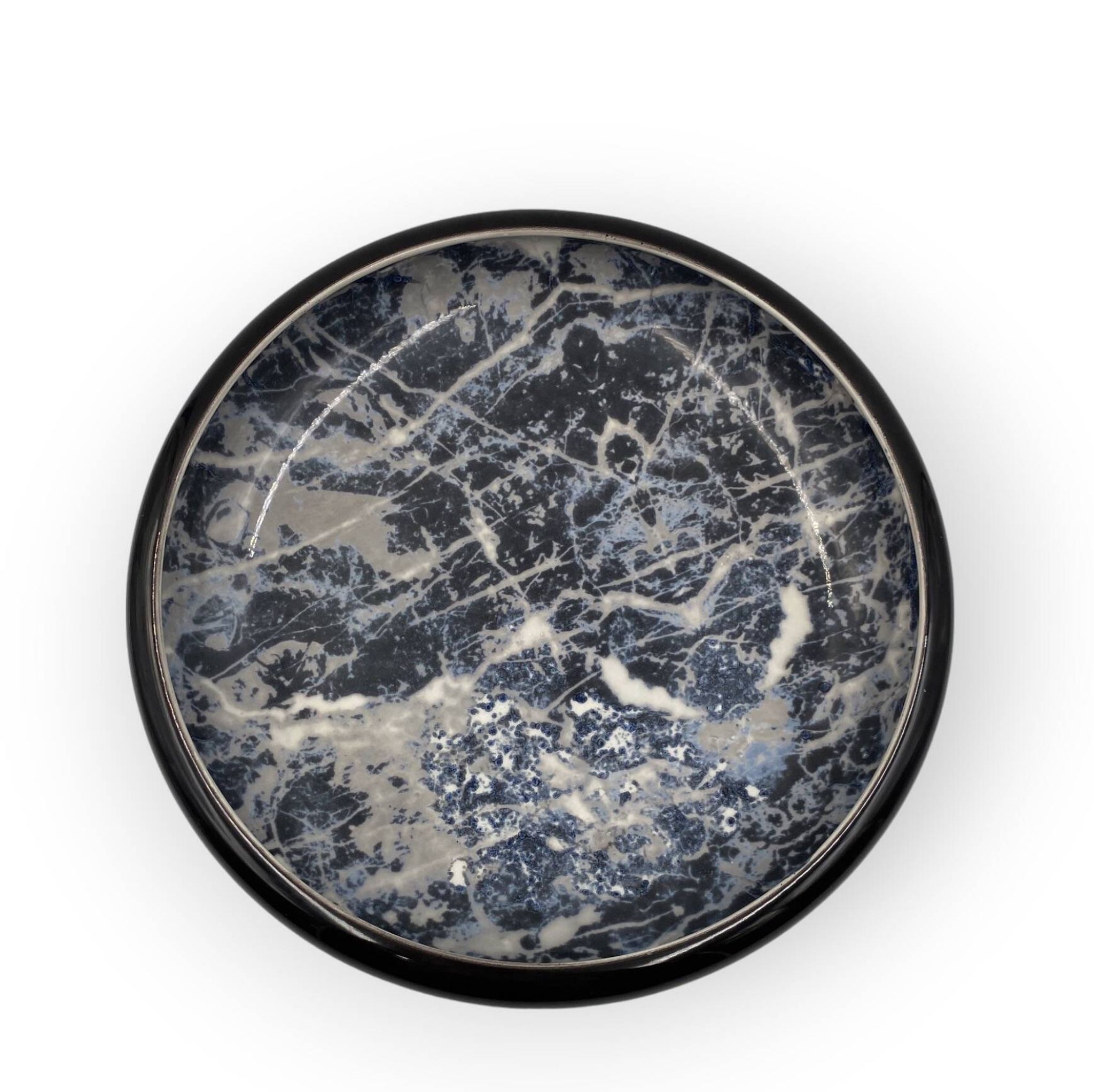 Alvino Bagni, centre de table / vide poche en céramique marbrée noire, ca. 1970