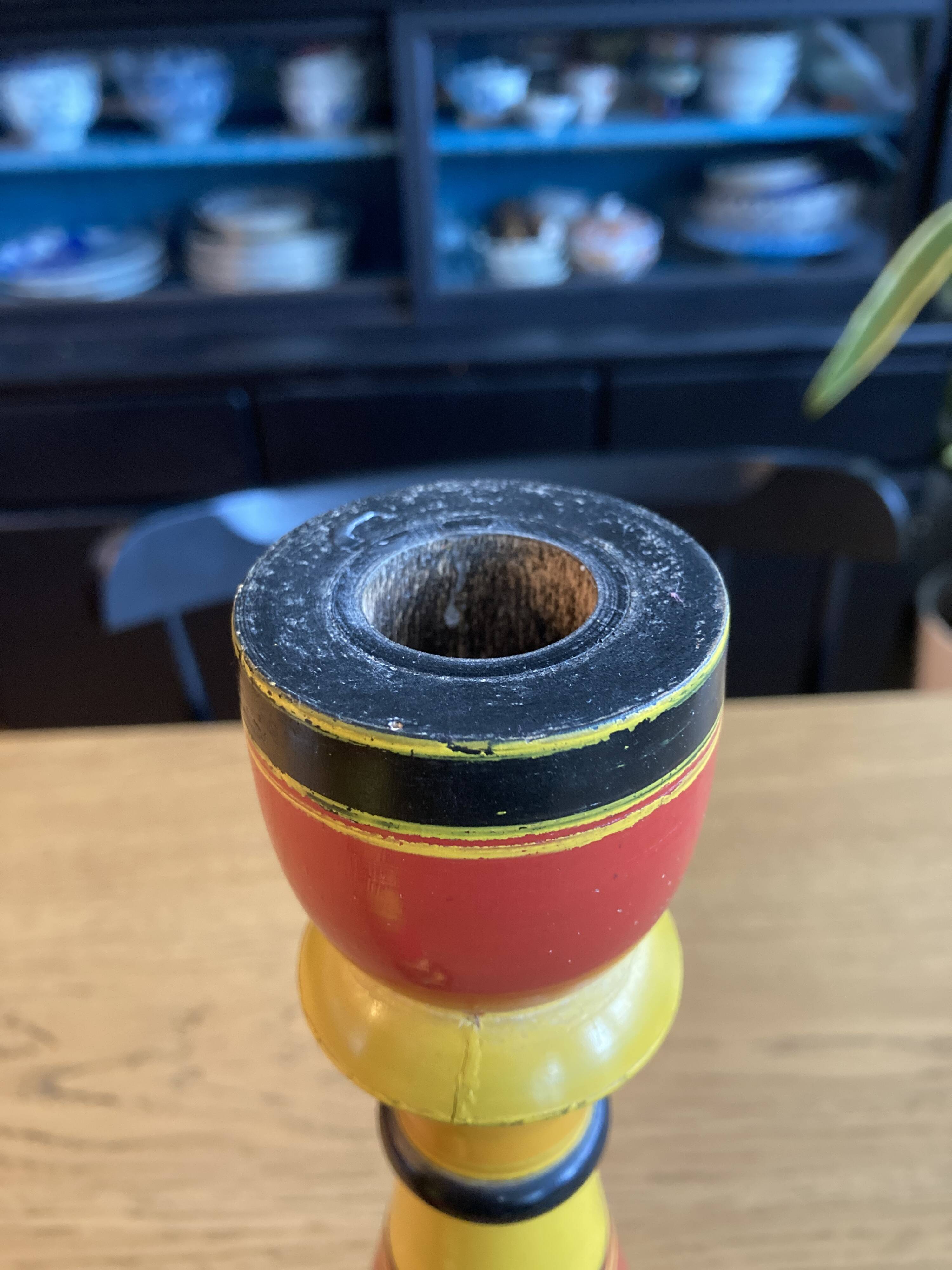 Polychrome turned wooden candlesticks