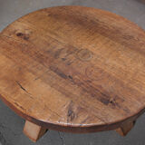 Brutalist Massive Robust Oak Round Coffee Table, 60s