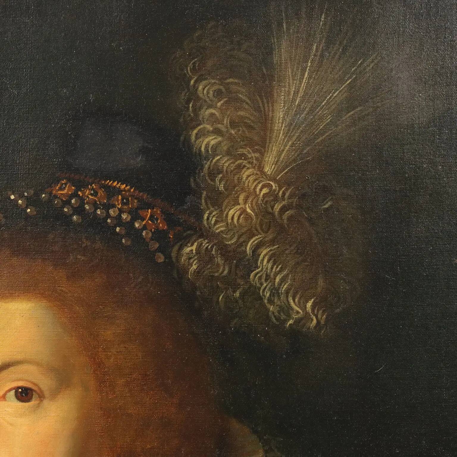 Peinture ancienne Portrait d'une noble dame, huile sur toile, XIXe siècle
