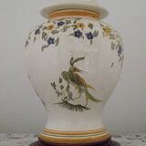 Table lamp with wooden base and fringed shade