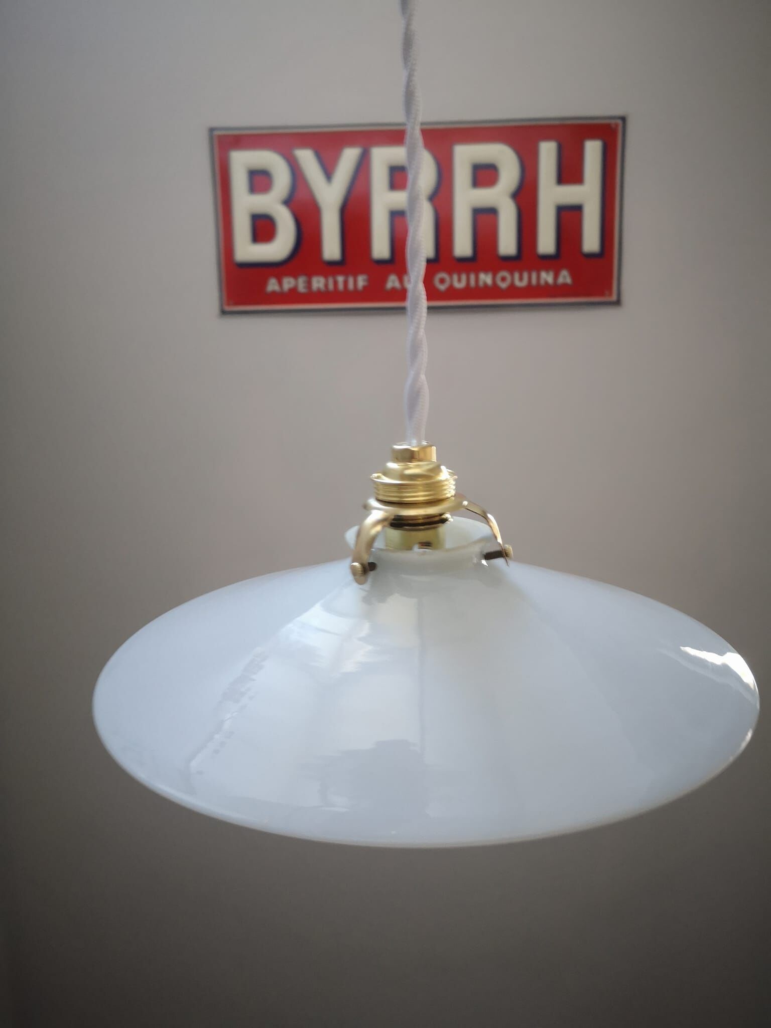 Ancien abat-jour suspension opaline blanche lisse tbe art déco 1940