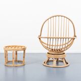Lounge armchair with vintage bamboo side table