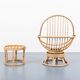 Fauteuil lounge avec table d'appoint vintage en bambou