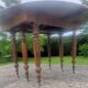 Large six-foot table with XIX century folding leaves in solid walnut Ø120 extendable to 330.