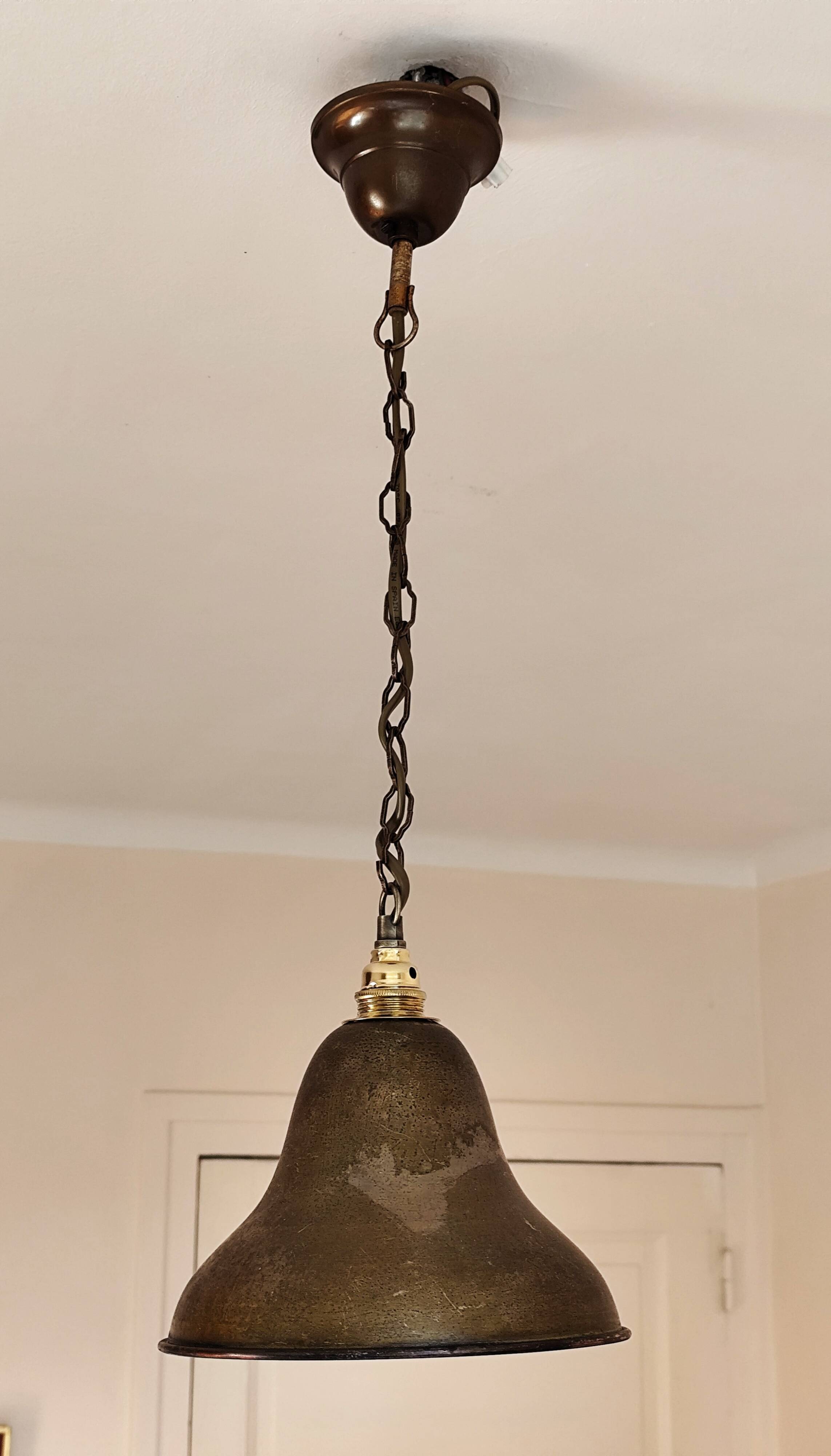 Suspension  abat-jour en laiton - lustre cloche métal bronzé