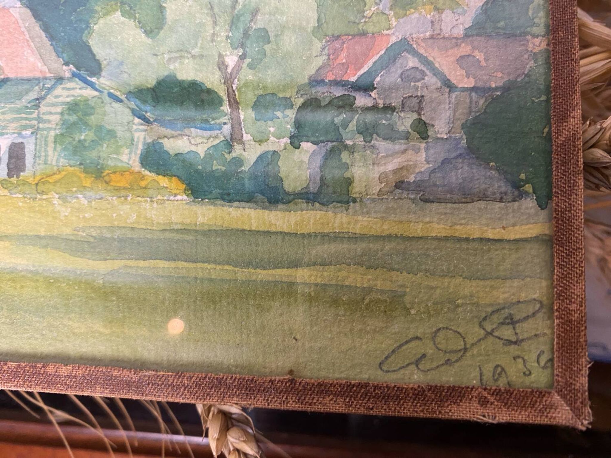 Aquarelle paysage signée de 1936