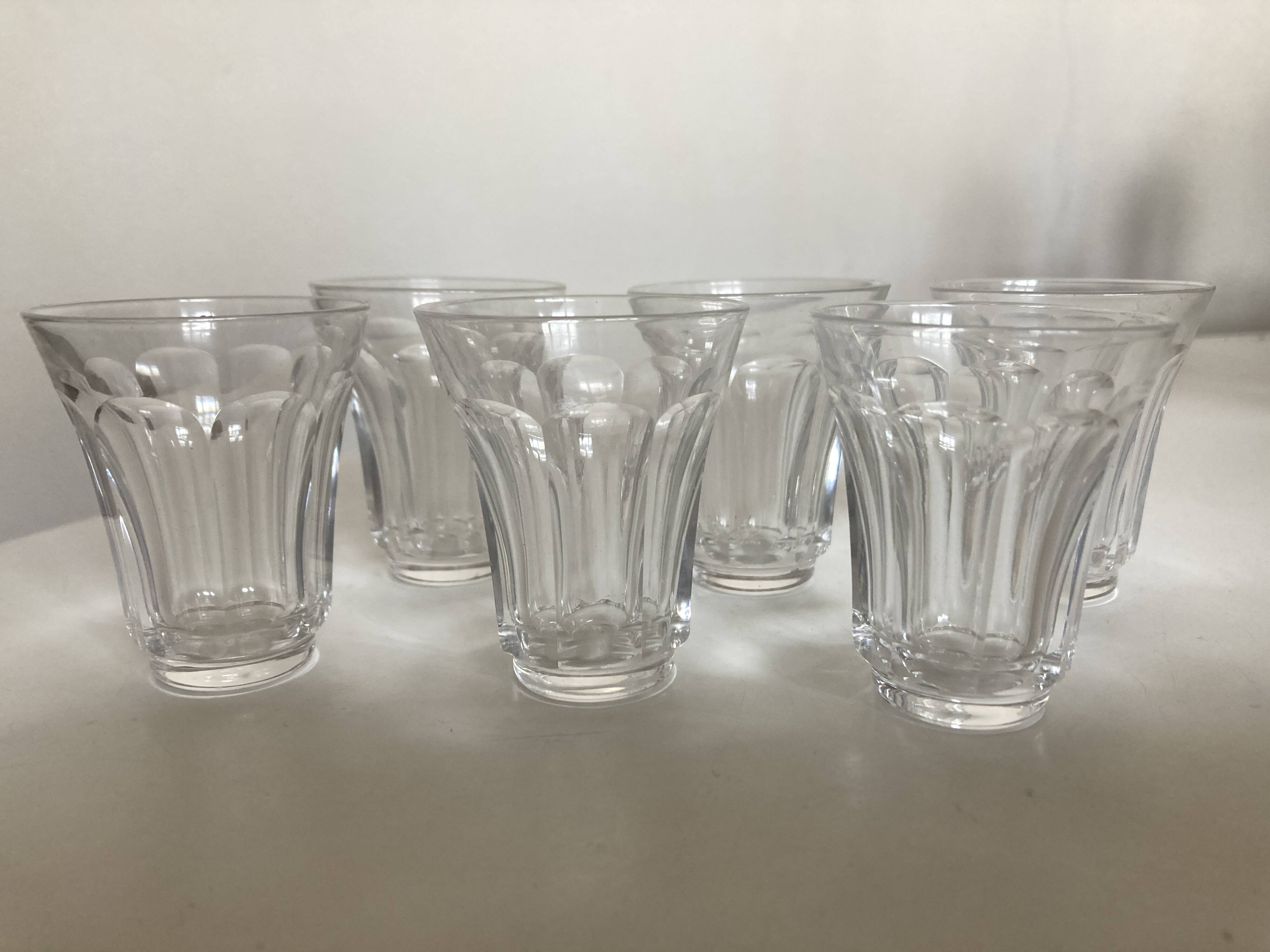 Set de 6 verres shot tulipe à côtes plates néo classique 1950