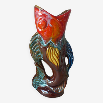 Vintage Vallauris Style Colorful Ceramic Fish Shaped Pitcher