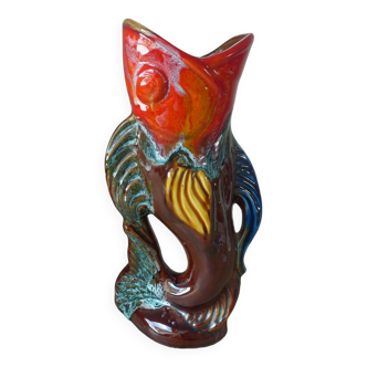 Vintage Vallauris Style Colorful Ceramic Fish Shaped Pitcher