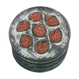 Set de 6 assiettes a huitre MBFA Pornic peintes a la main