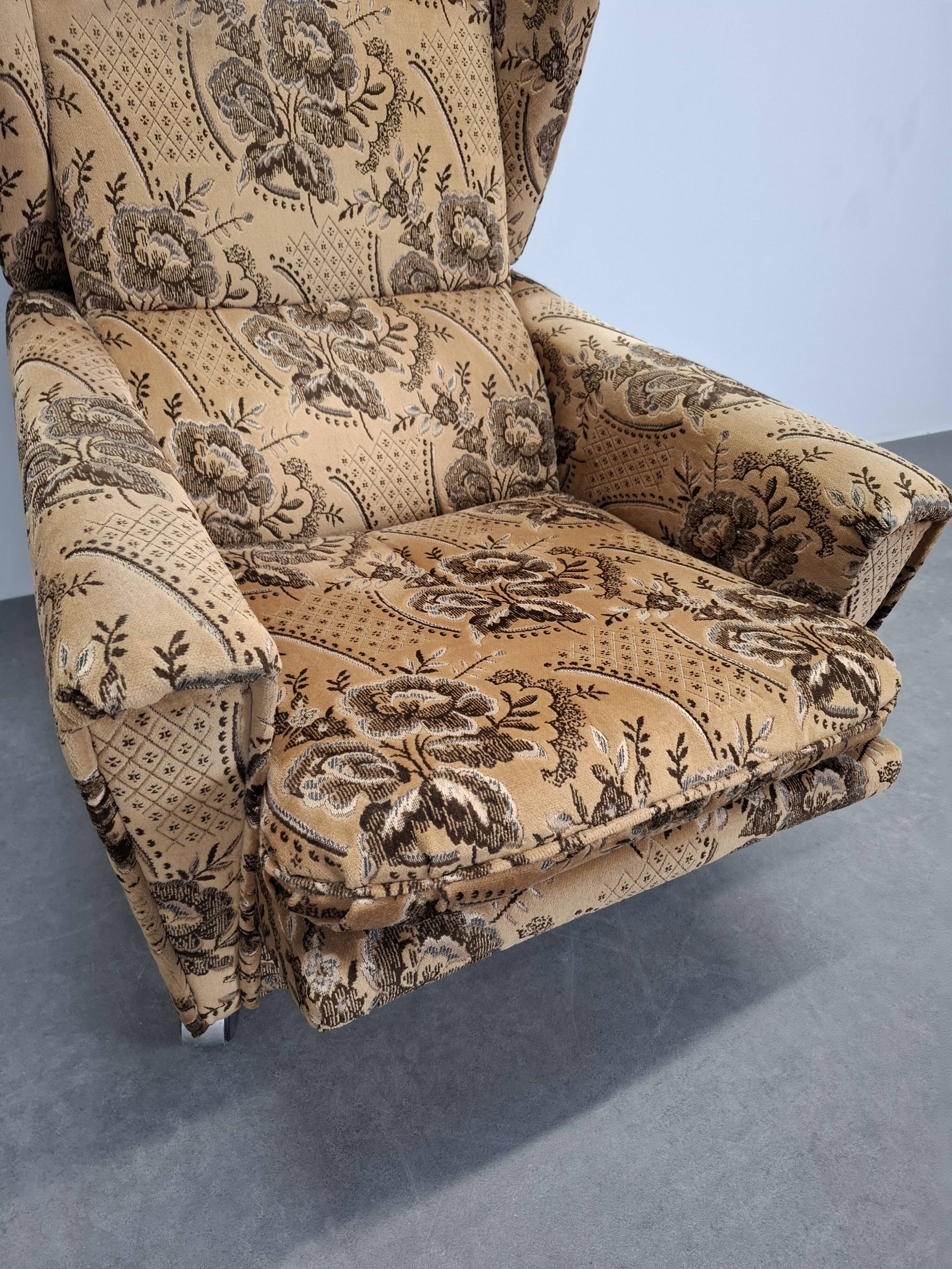 Mid-Century Czechoslovak Plush Wingback Recliner Chair, 1970s