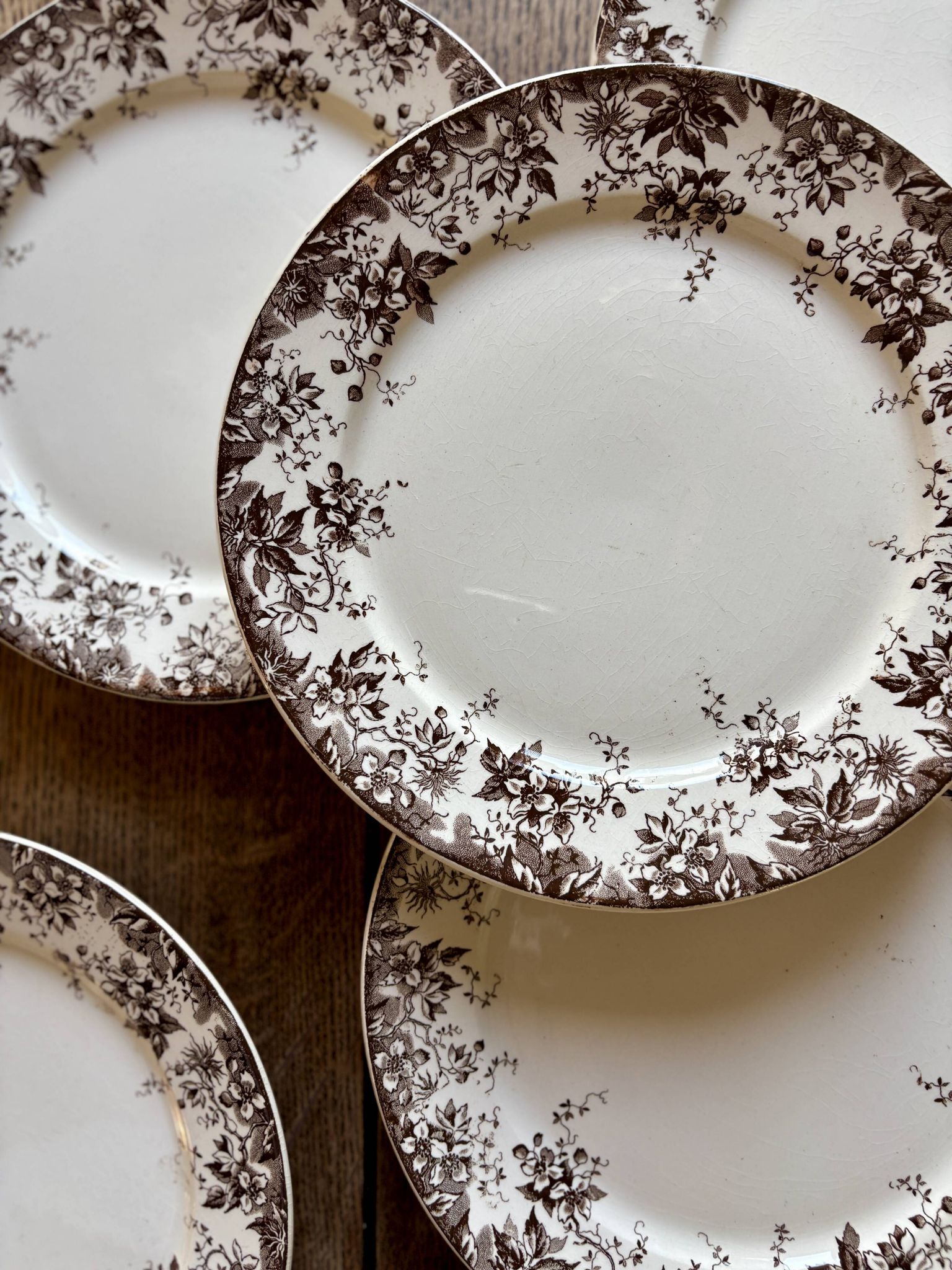 Set of 6 antique ironstone dessert plates, Alphand pattern by Sa