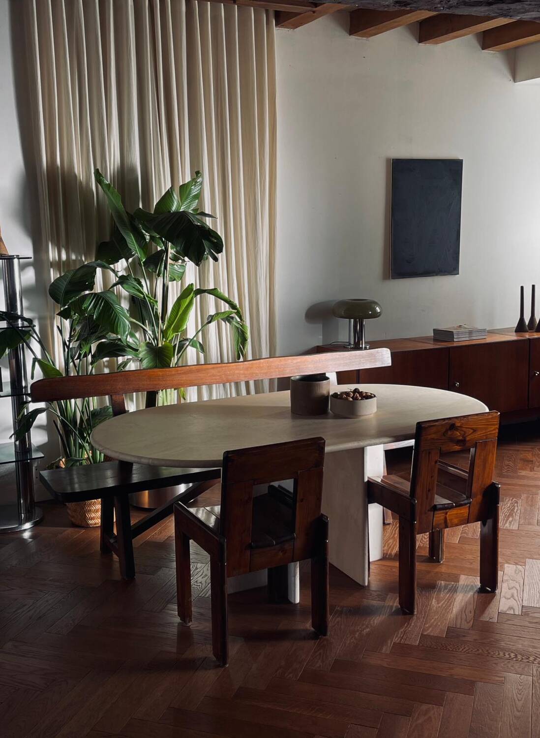 Table à manger Roche Bobois en travertin italien – Années 70/80