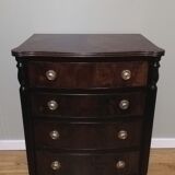 Commode 4 tiroirs en noyer et bois noirci