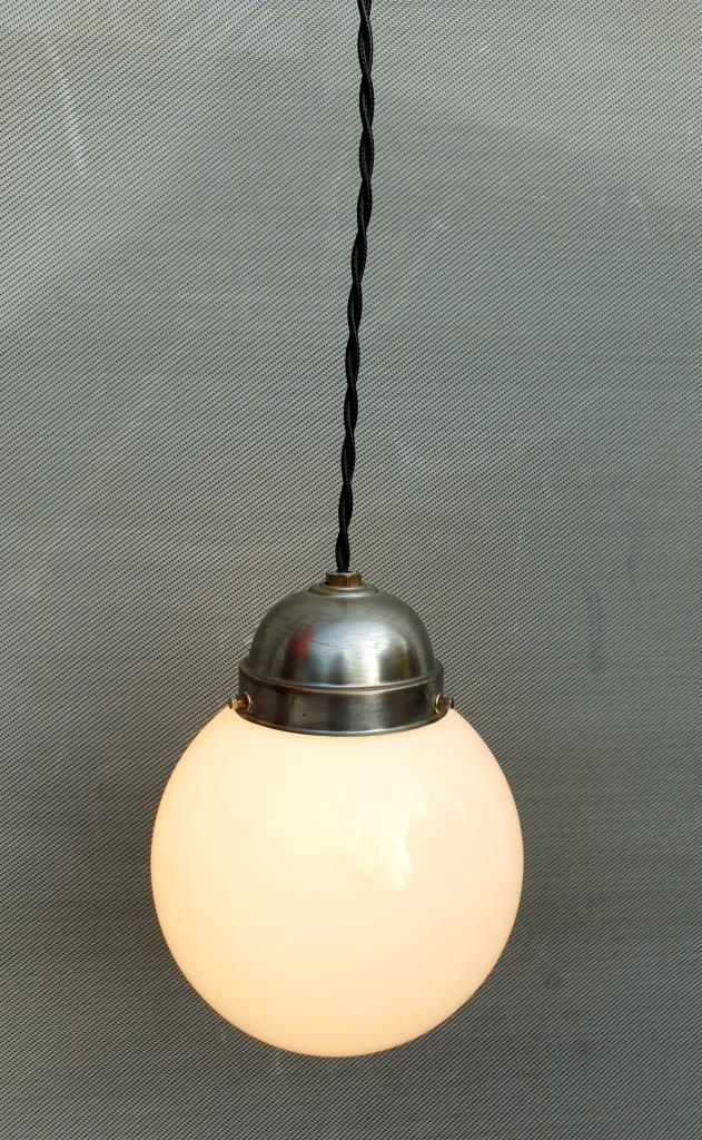 Art Deco opaline ball suspension with porcelain fastener