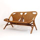 Rohe Noordwolde, banquette en bambou et cuir, 1970s.