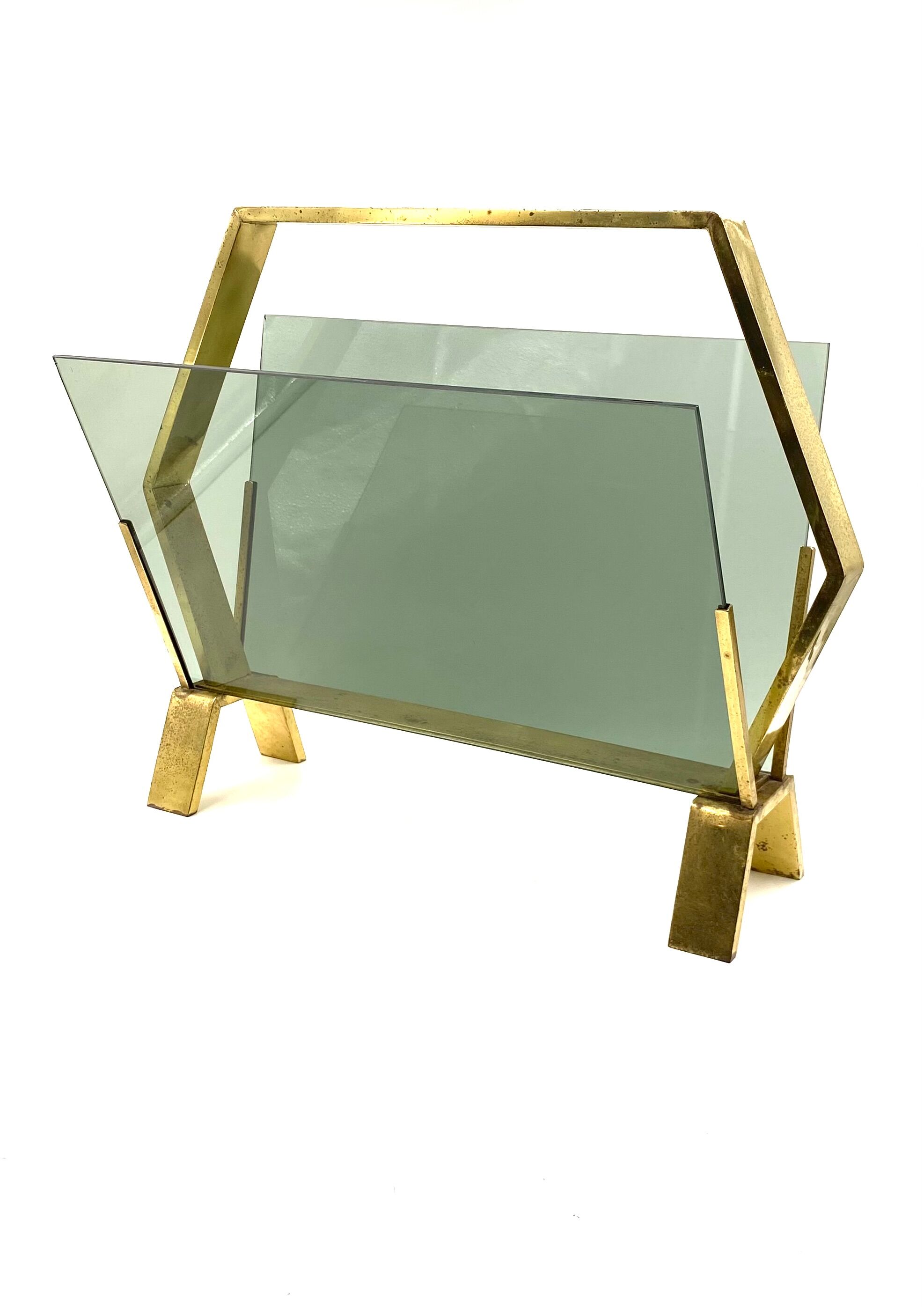 Modern brass magazine rack,  Italy 1970
