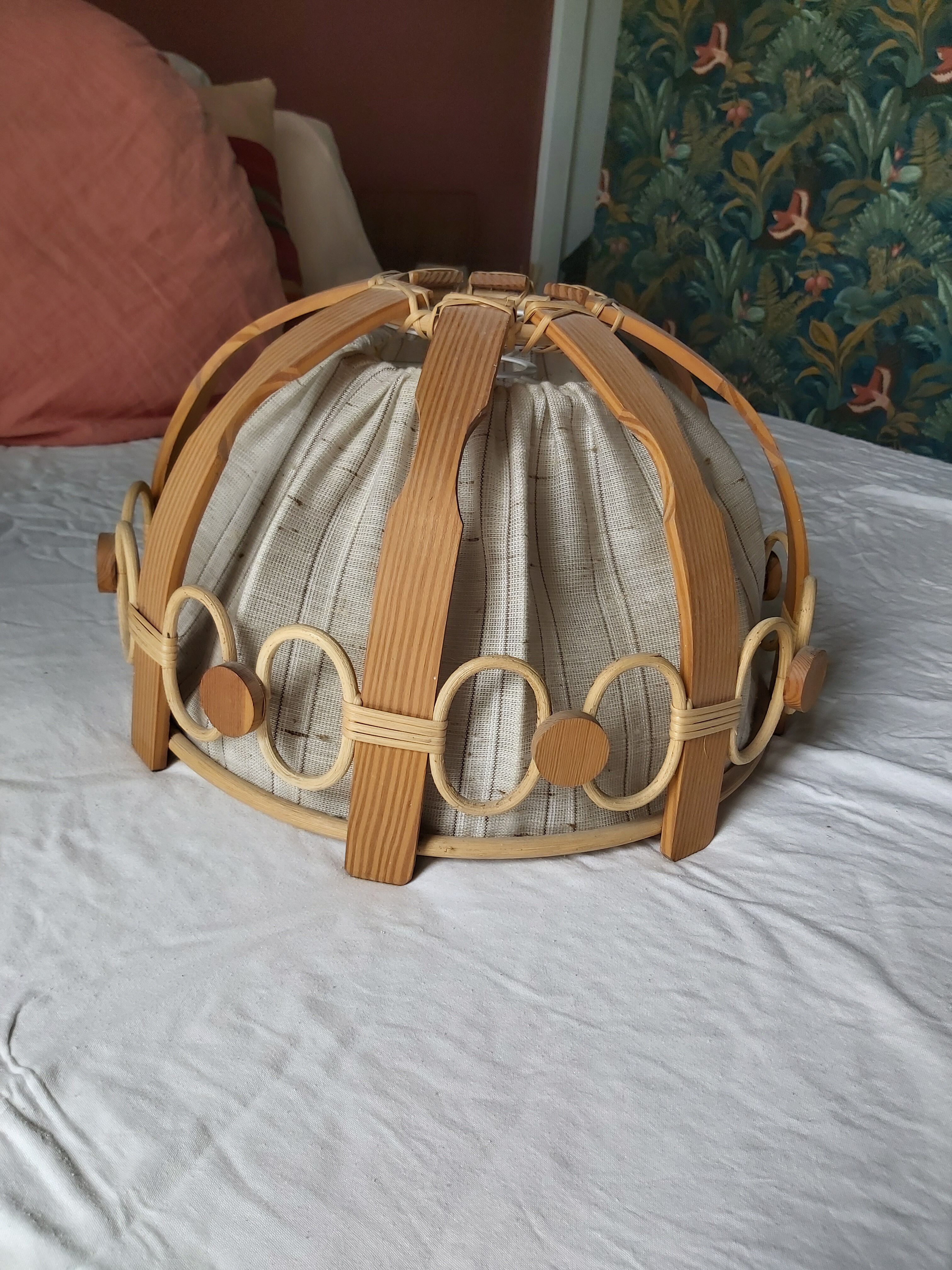 Vintage wood and rattan hanging lamp