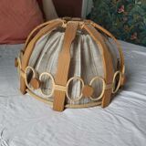 Vintage wood and rattan hanging lamp