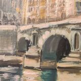 Oil on canvas Paris bridge signed
