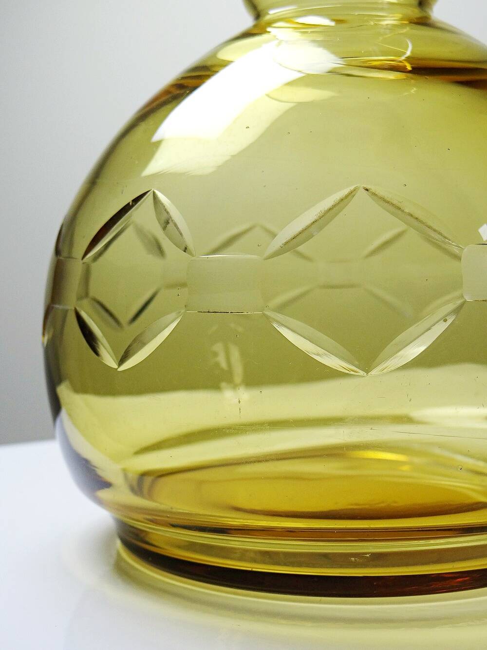 Vintage/antique Czech Amber Chiseled Blown Glass Decanter