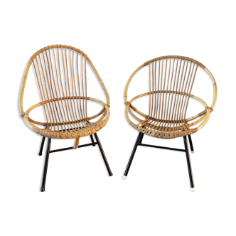 Pair of rattan armchairs