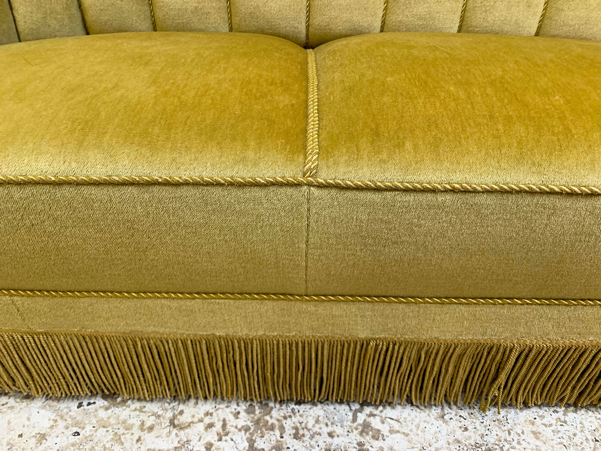 1930’s danish art deco 3 seat yellow velour sofa