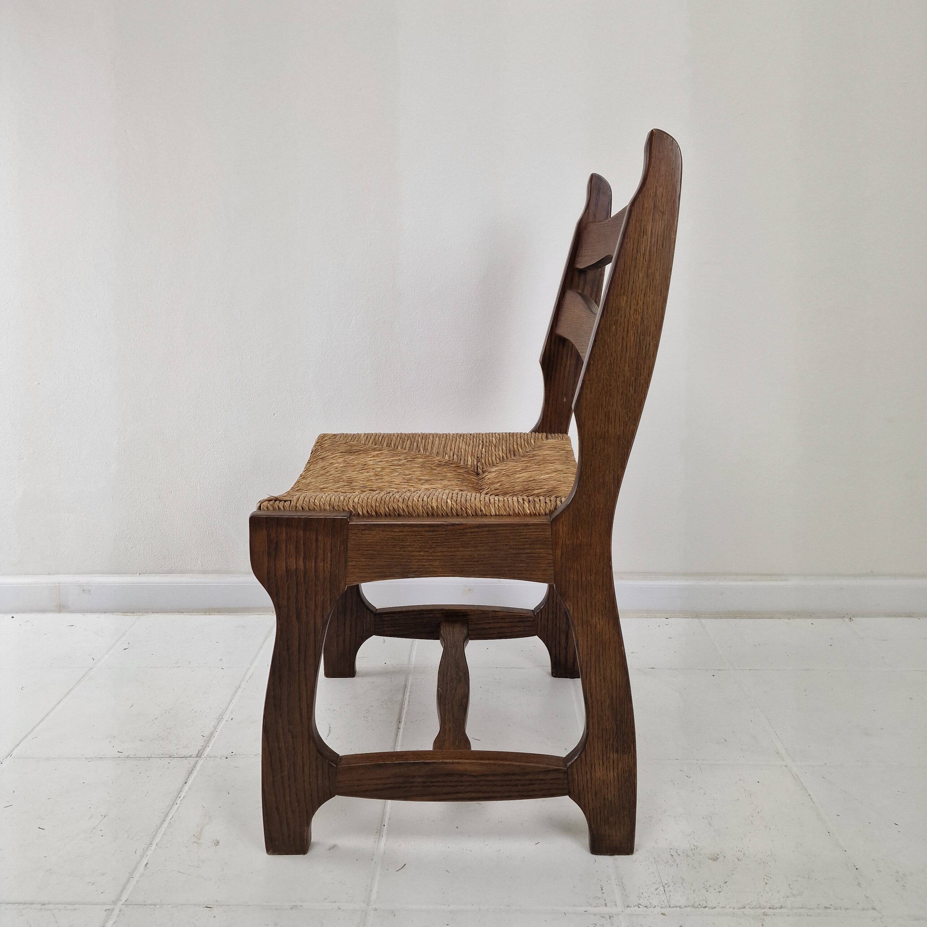 MidCentury Brutalist Oak "Razor Blade" Dining Chairs, Set of 6, France 60's