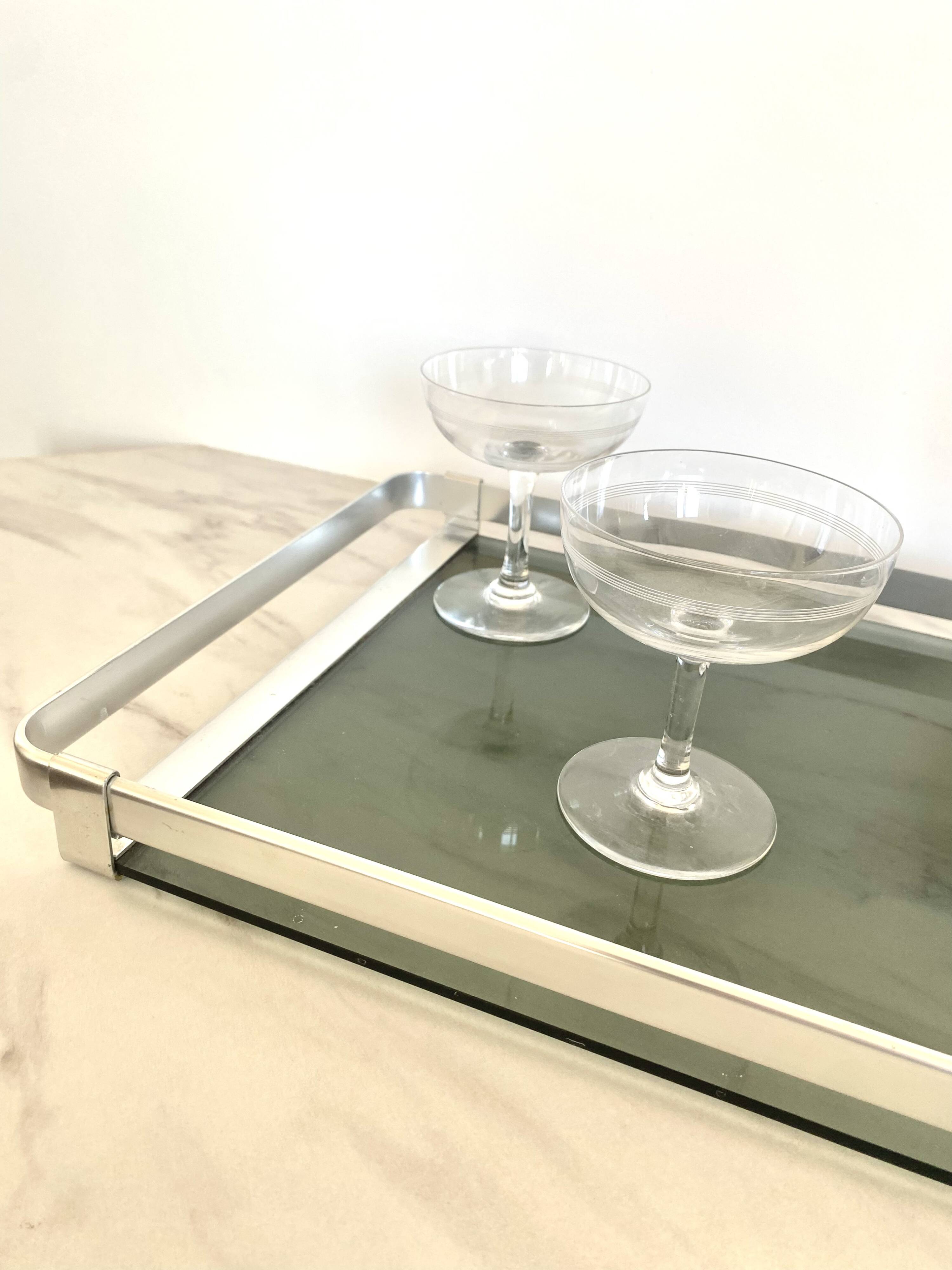 Steel and smoked glass plateau MB Italy 1970s