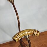 Wall coat rack, three metal and ceramic hooks in imitation of bamboo, 1900