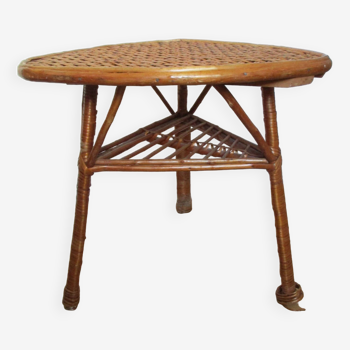 Table rotin, triangulaire, vintage.