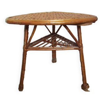 Rattan table, triangular, vintage.