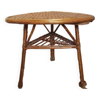 Table rotin, triangulaire, vintage.