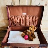 Fabric and leather suitcase
