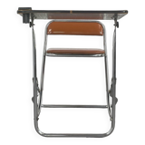 Vintage folding school desk with faux leather seat