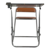 Vintage folding school desk with faux leather seat
