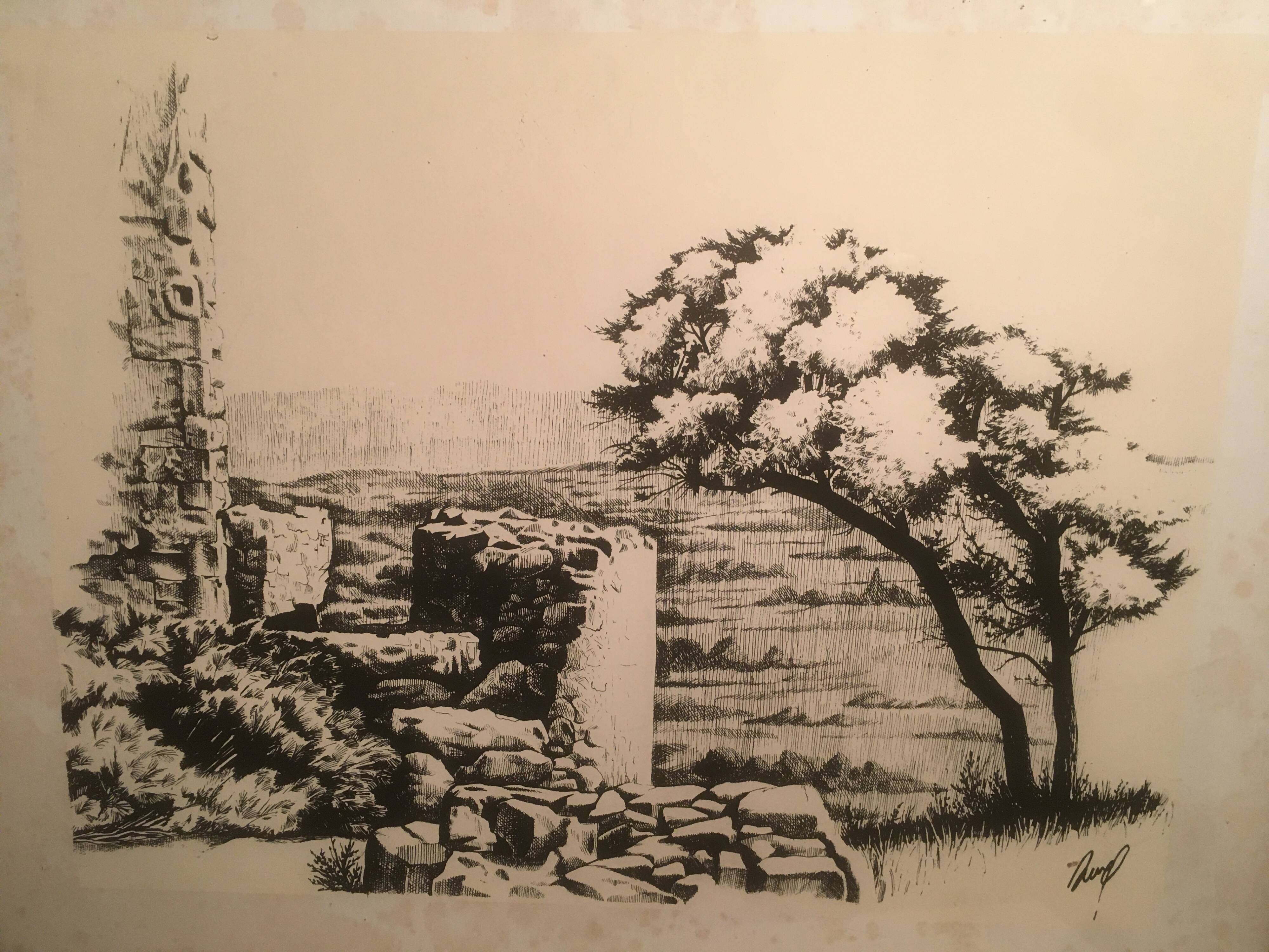 Illustration/signed paper print, framed, 60s/70s