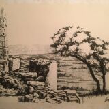 Illustration/signed paper print, framed, 60s/70s