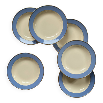 6 assiettes creuses faïence ancienne Villeroy et Boch bleu Orléans