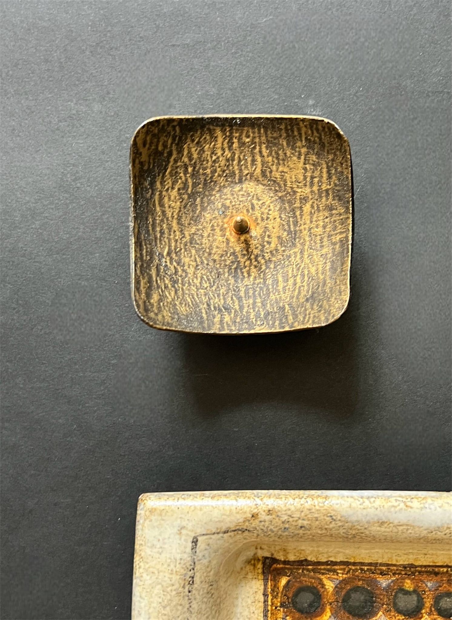 Hammered brass candle holder, brutalist design, 1970s
