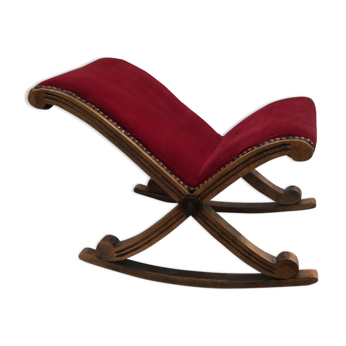 Wooden swing tabou/rest feet and dark red fabric dimension: H-38xL-54xPr-35cm-