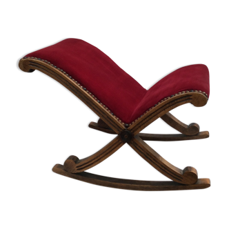 Wooden swing tabou/rest feet and dark red fabric dimension: H-38xL-54xPr-35cm-