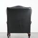 Black cowhide leather Chesterfield wingback chair in English style